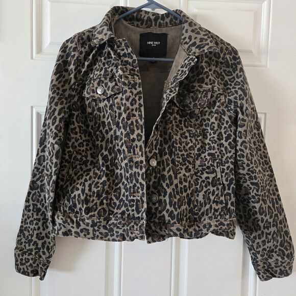Nine West Jeans Women’s Sz Small Brown Cheetah Print Sarah Wild One Jean Jacket - Picture 6 of 9